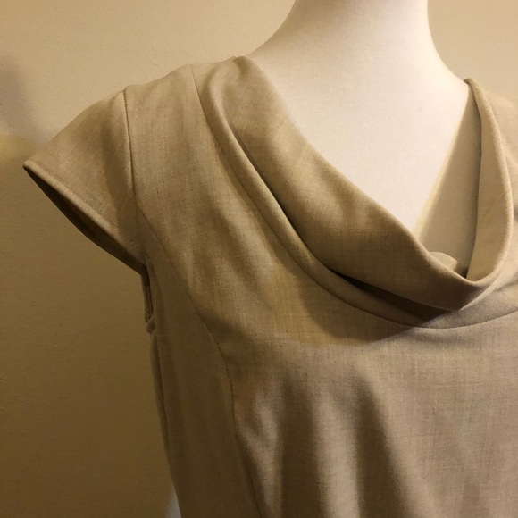 NWT Calvin Klein Tan Cowl Neck Cap Sleeve Dress - Picture 3 of 9